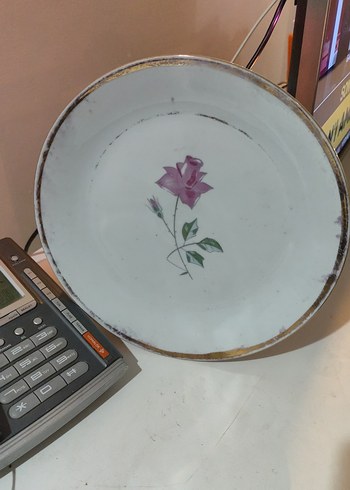 Çiçek Desenli Beyaz Tabak eskilerden - Görsel 4