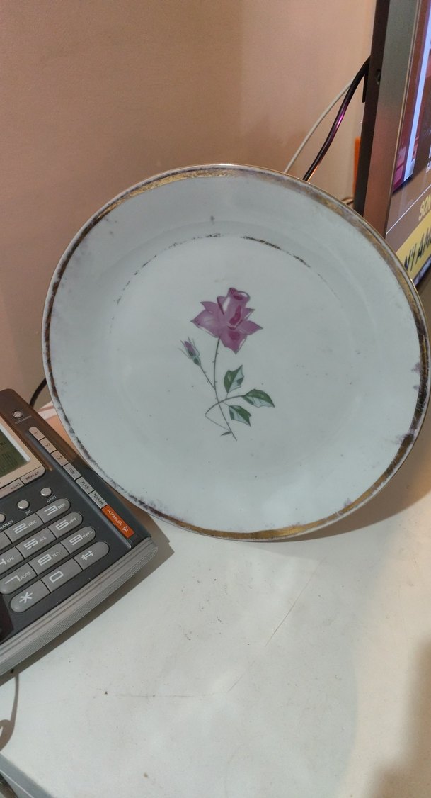 Çiçek Desenli Beyaz Tabak eskilerden - Görsel 4