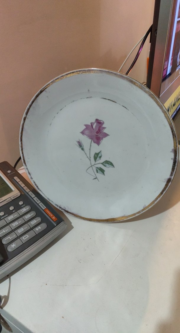 Çiçek Desenli Beyaz Tabak eskilerden - Görsel 3