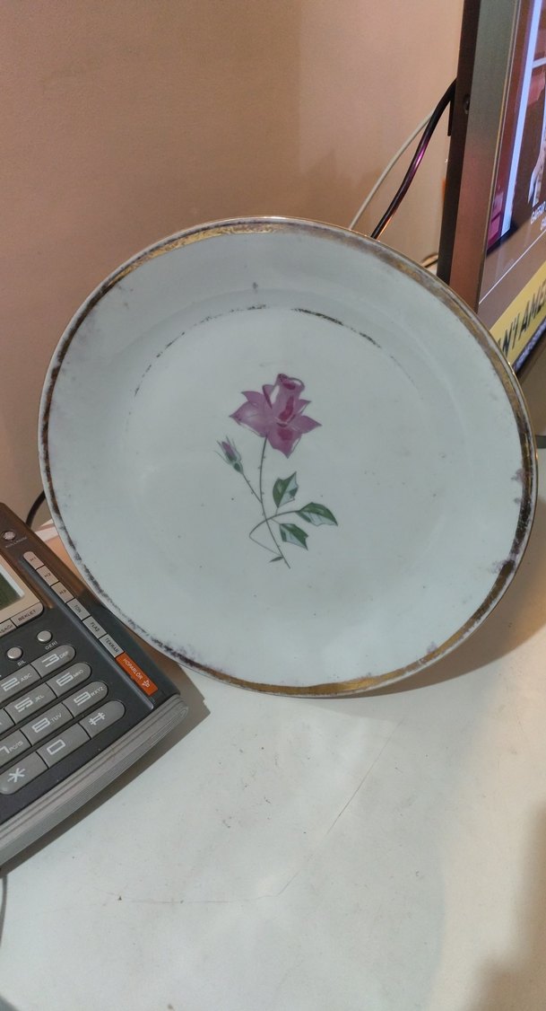 Çiçek Desenli Beyaz Tabak eskilerden - Görsel 5