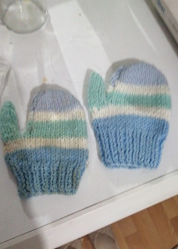 Kız Çocukları İçin Mavi Örgü Eldiven - Görsel 4