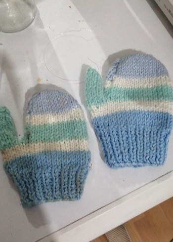 Kız Çocukları İçin Mavi Örgü Eldiven - Görsel 2