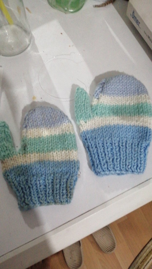 Kız Çocukları İçin Mavi Örgü Eldiven - Görsel 2