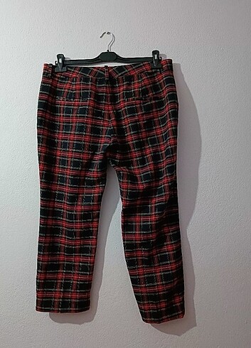 40 Beden kırmızı Renk ZARA Women ekoseli kumaş pantolon
