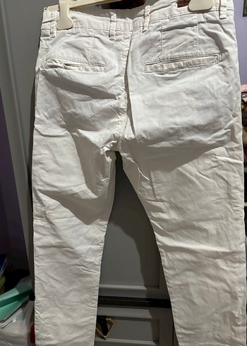 Düğmeli Beyaz Erkek Pamuk Pantolon - Görsel 2