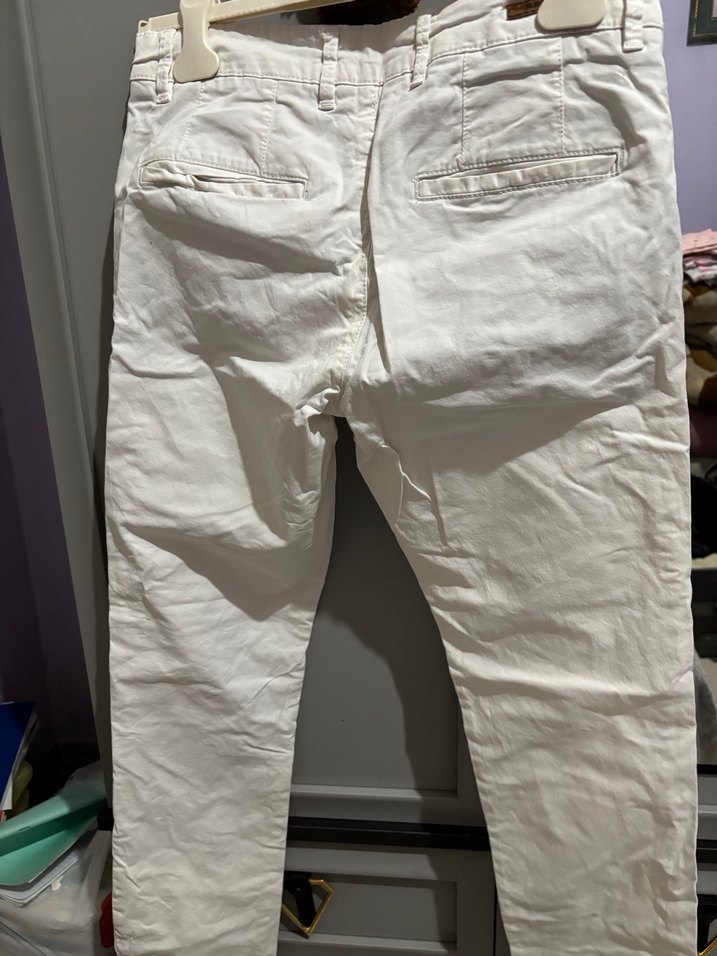 Düğmeli Beyaz Erkek Pamuk Pantolon - Görsel 2