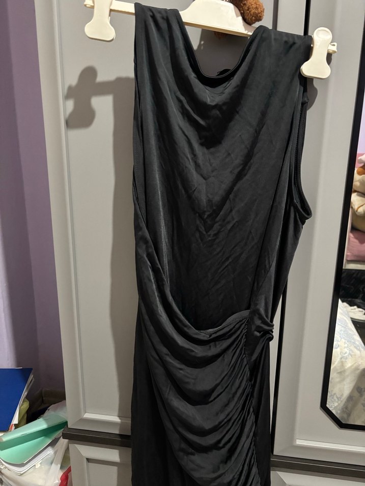 Siyah Drapeli Gotik Uzun Abiye Elbise - Görsel 2