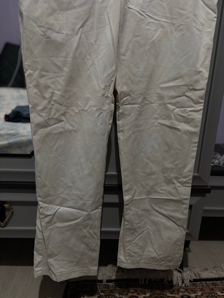 Bej Keten Bol Kesim Kemerli Erkek Pantolon - Görsel 2