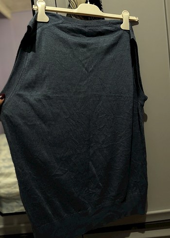 Mavi V Yaka Kadın Kolsuz Triko Süveter - Görsel 2