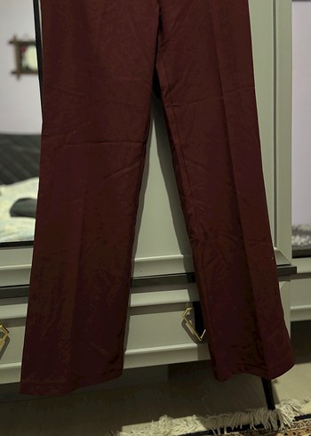 Bordo Kemerli Midi Kadın Kumaş Pantolon - Görsel 2