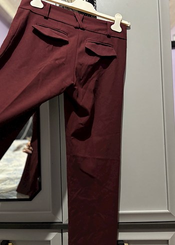 Bordo Kemerli Midi Kadın Kumaş Pantolon - Görsel 3