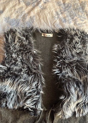 Kadın Gri Uzun Kürklü Bohem Yelek - Görsel 2