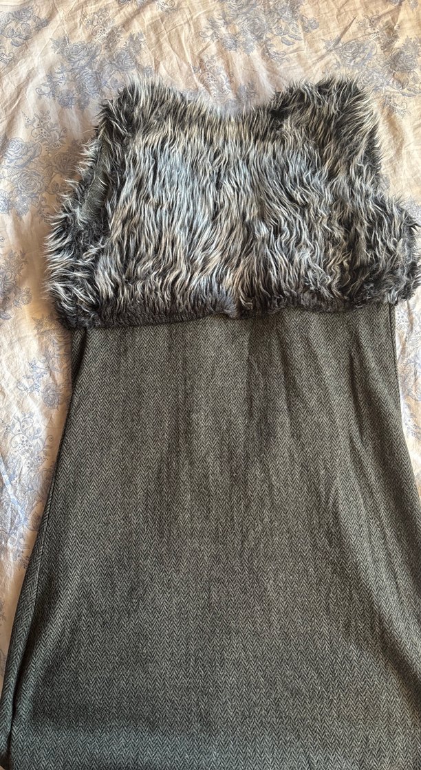 Kadın Gri Uzun Kürklü Bohem Yelek - Görsel 4