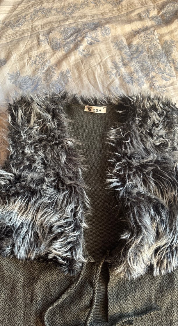 Kadın Gri Uzun Kürklü Bohem Yelek - Görsel 2