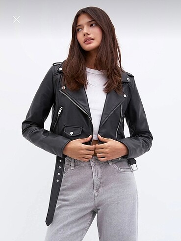 l Beden siyah Renk Pull & Bear Suni Deri Biker Ceket