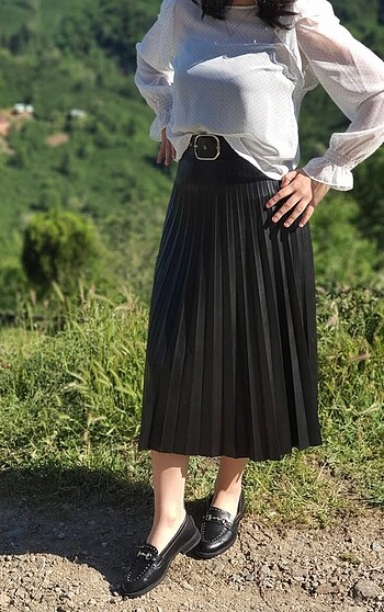 40 Beden siyah Renk Uzun Deri etek
