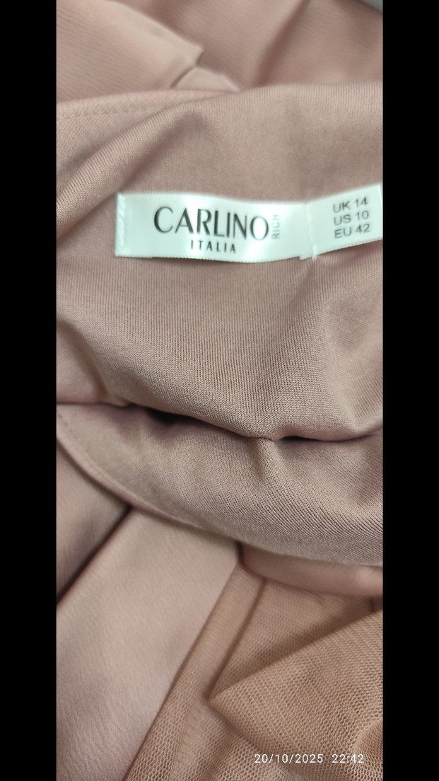 Pudra Rengi Askısız Uzun Drapeli Elbise - Görsel 5