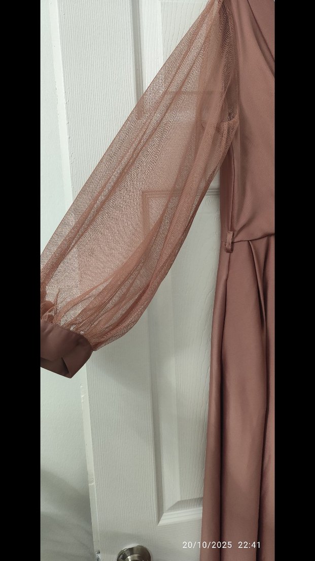 Pudra Rengi Askısız Uzun Drapeli Elbise - Görsel 2