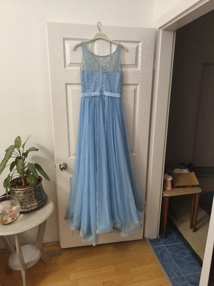 Boncuk İşlemeli Mavi Uzun Abiye Elbise - Görsel 3