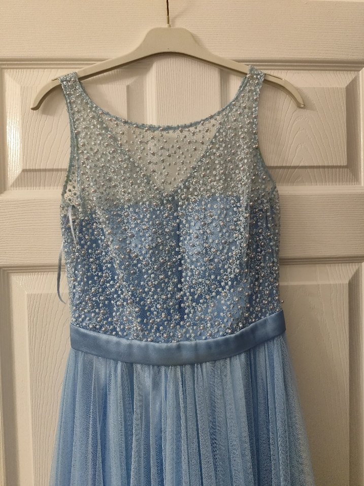 Boncuk İşlemeli Mavi Uzun Abiye Elbise - Görsel 2