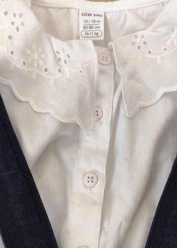 Nakışlı Beyaz Bluz ve Lacivert Kot Etek Takım - Görsel 4