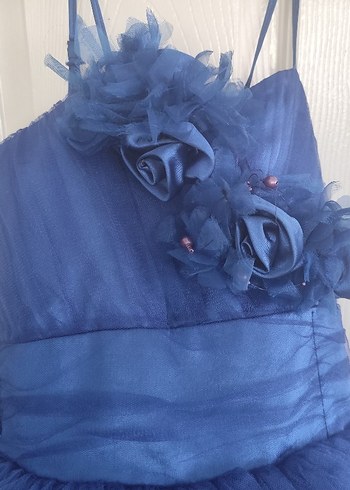 Koyu Mavi Askılı Uzun Abiye Elbise - Görsel 2