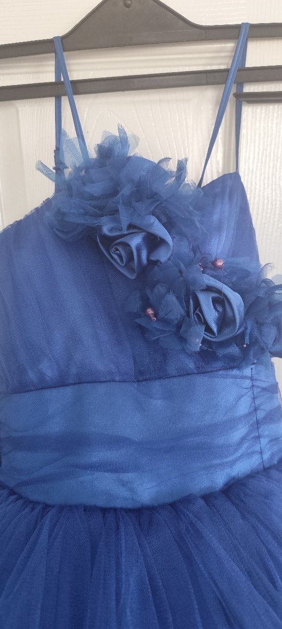 Koyu Mavi Askılı Uzun Abiye Elbise - Görsel 2