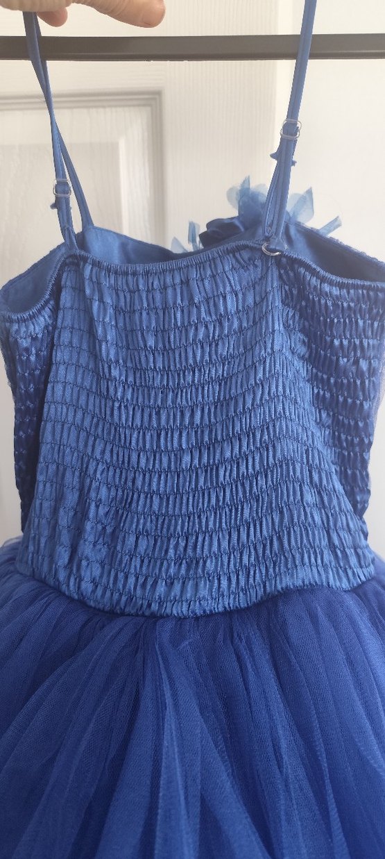 Koyu Mavi Askılı Uzun Abiye Elbise - Görsel 3