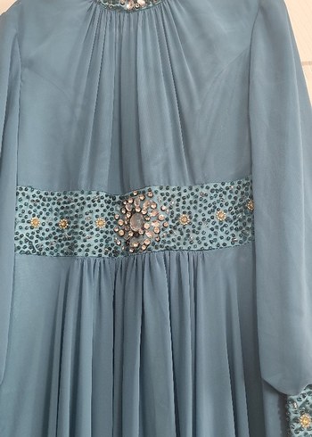 Uzun Turkuaz Vintage Kadın Abiye - Görsel 2