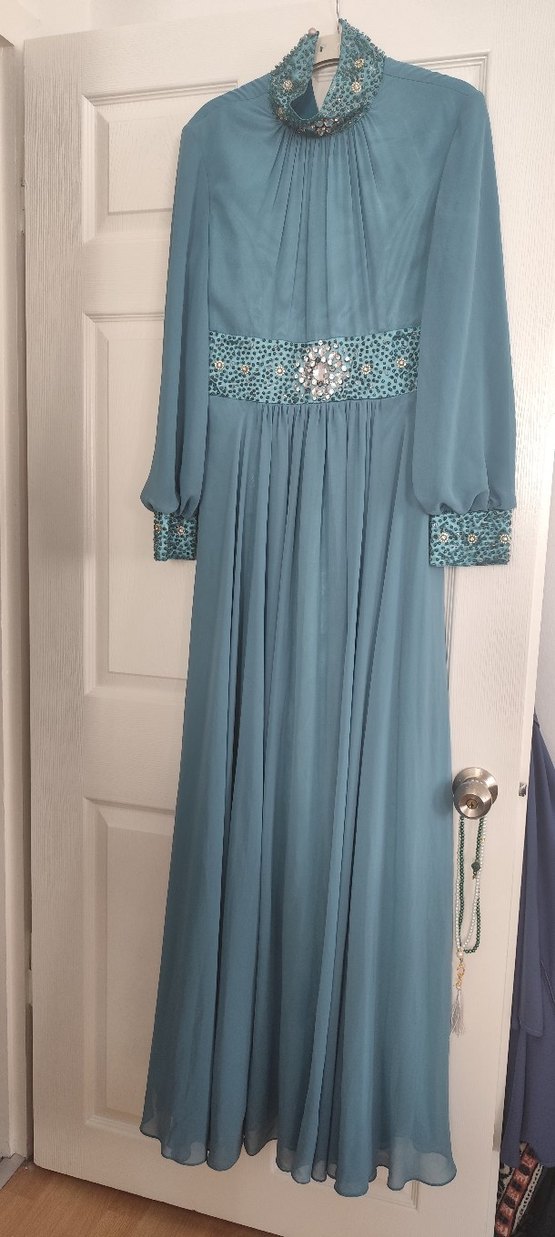 Uzun Turkuaz Vintage Kadın Abiye - Görsel 4