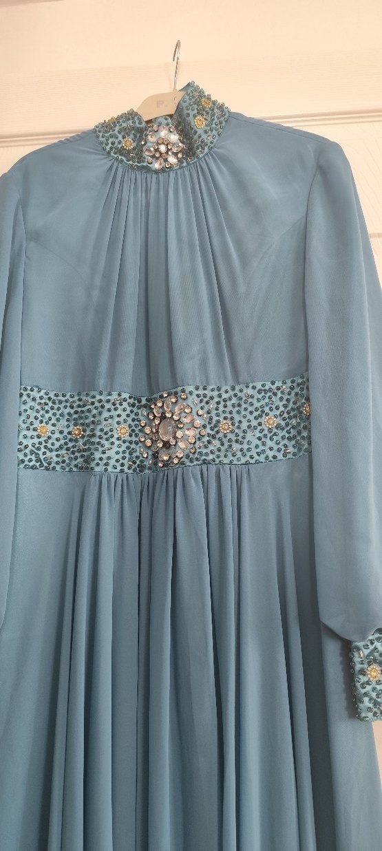 Uzun Turkuaz Vintage Kadın Abiye - Görsel 2