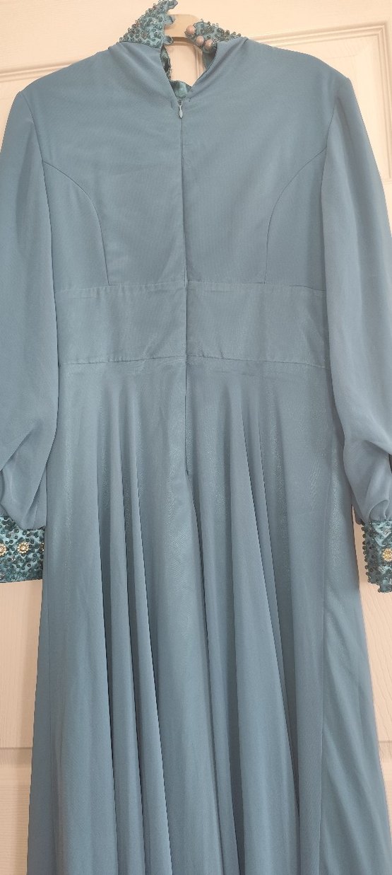 Uzun Turkuaz Vintage Kadın Abiye - Görsel 3