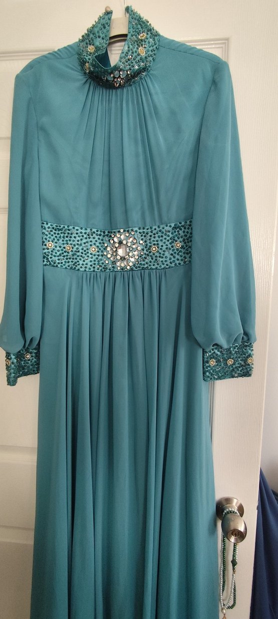 Uzun Turkuaz Vintage Kadın Abiye - Görsel 5