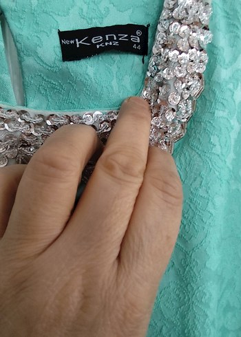 Uzun Turkuaz Keten Kadın Elbise - Görsel 2