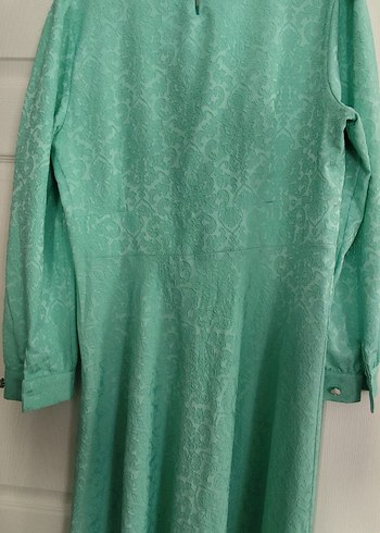 Uzun Turkuaz Keten Kadın Elbise - Görsel 3