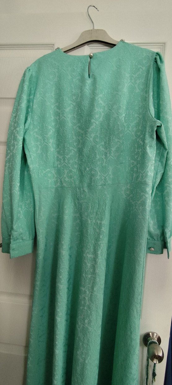 Uzun Turkuaz Keten Kadın Elbise - Görsel 3