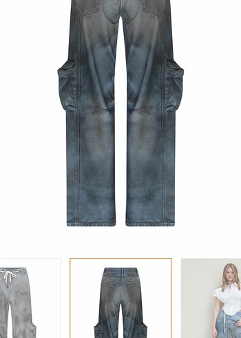 SagazaGri Mavi Bağcıklı Geniş Paça Kadın Denim Pantolon - Görsel 3