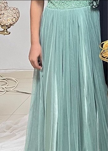 Gri Uzun Abiye Elbise Fırfır Detaylı 13-14 yaş - Görsel 2