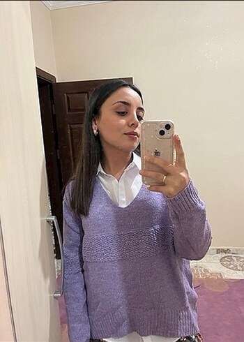 Addax Lila V Yaka Triko Kadın Kazak