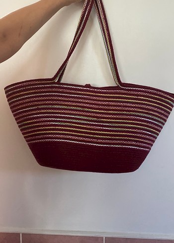 Zara Bordo Örgü Bohem Plaj Çantası