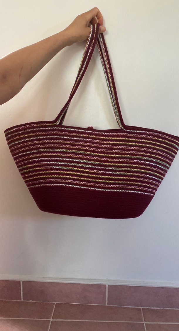 Bordo Örgü Bohem Plaj Çantası - Görsel 2