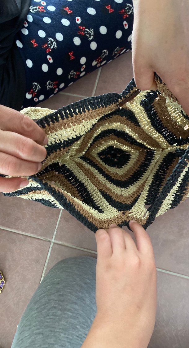 Etnik Desenli Örgü Bohem Plaj Çantası - Görsel 3