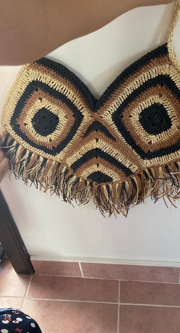 Etnik Desenli Örgü Bohem Plaj Çantası - Görsel 2