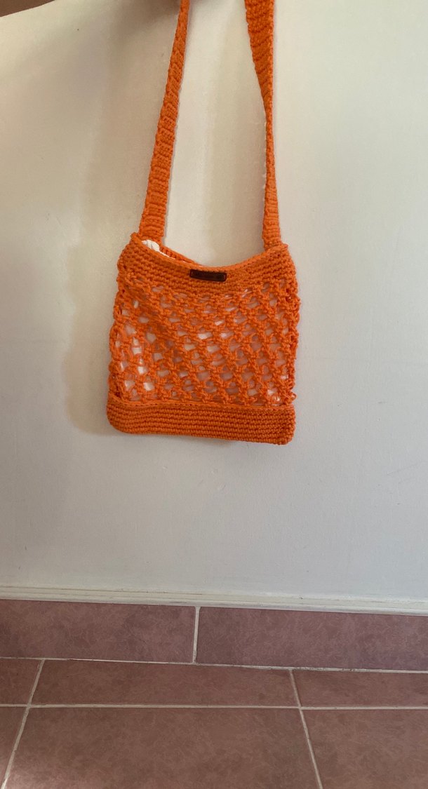 Turuncu Örgü Bohem Kadın Çanta - Görsel 2