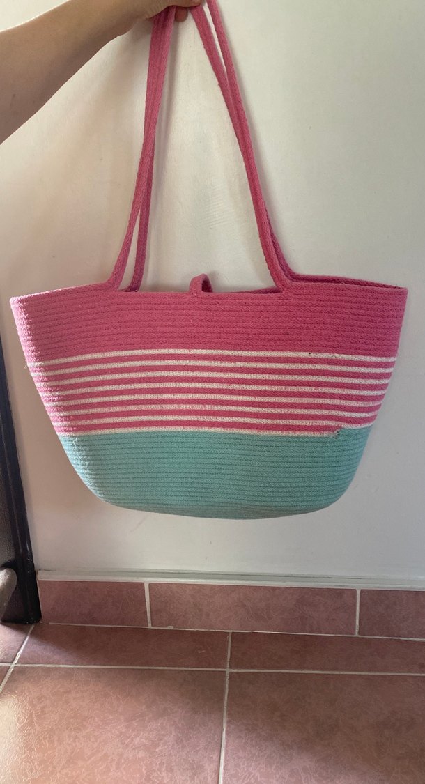 Pembe Örgü Plaj Çantası - Görsel 3