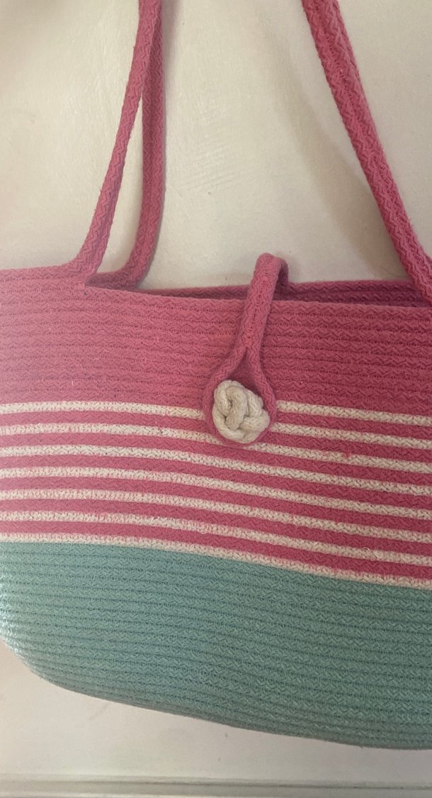 Pembe Örgü Plaj Çantası - Görsel 2
