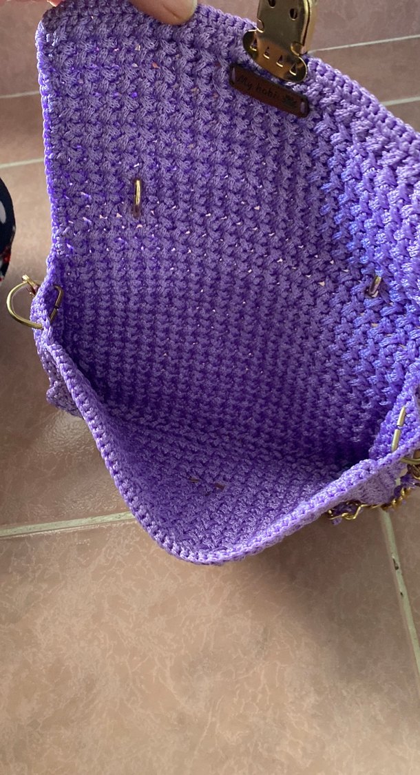 Mor Zincir Detaylı Örgü Kadın Çanta - Görsel 3