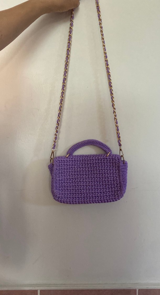 Mor Zincir Detaylı Örgü Kadın Çanta - Görsel 2