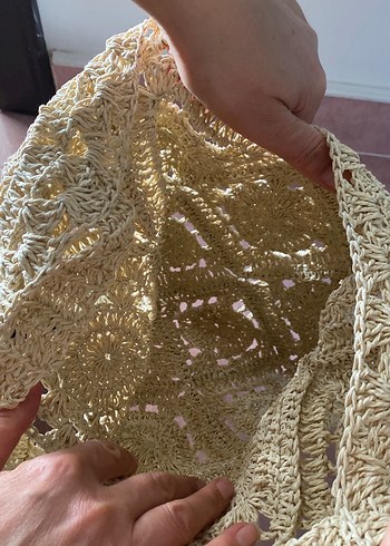 Bej Örgü Dantel Bohem Kadın Çanta - Görsel 3