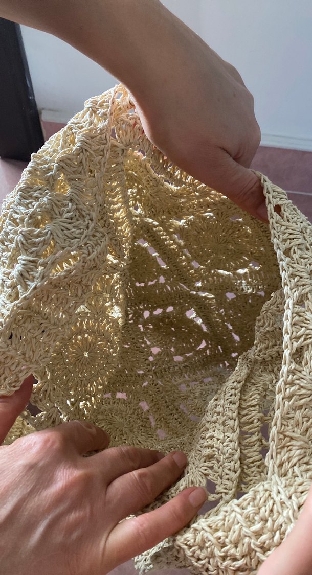 Bej Örgü Dantel Bohem Kadın Çanta - Görsel 3